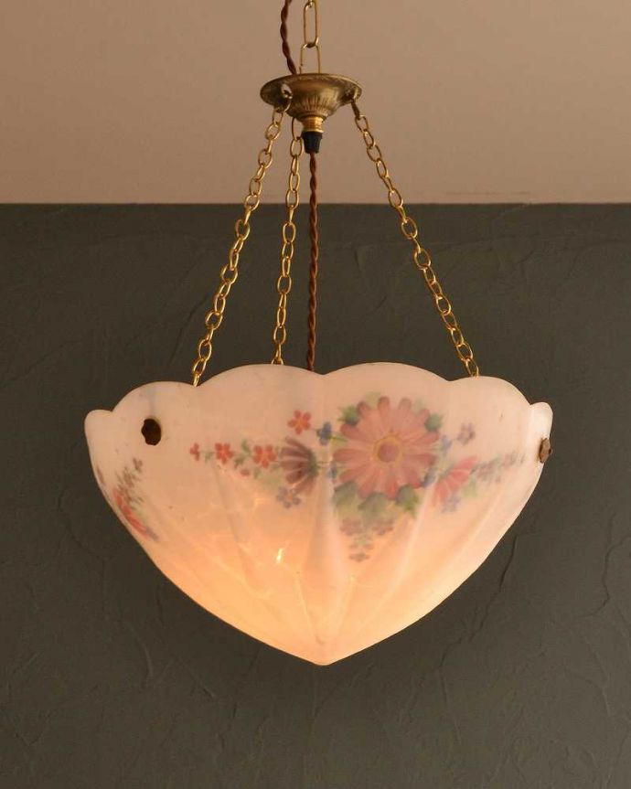 シャンデリア　照明・ライティング　優しいお花模様が可愛いアンティークハンギングボウル（E26球付）。。(k-2960-z)