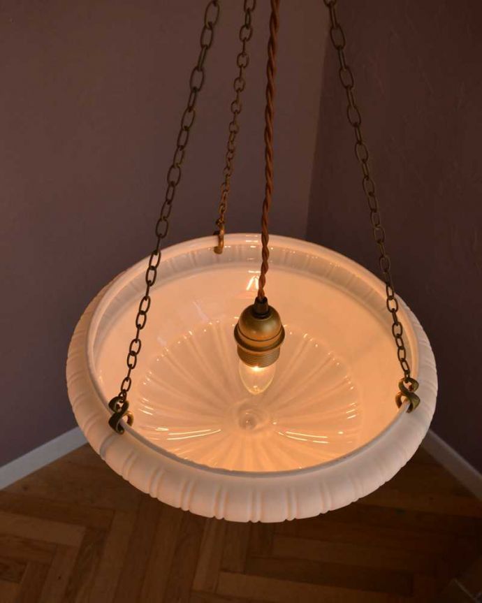 シャンデリア　照明・ライティング　小さなバラのガーランドが描かれたアンティークハンギングボウル(Ｅ26球付き)。。(k-3372-z)