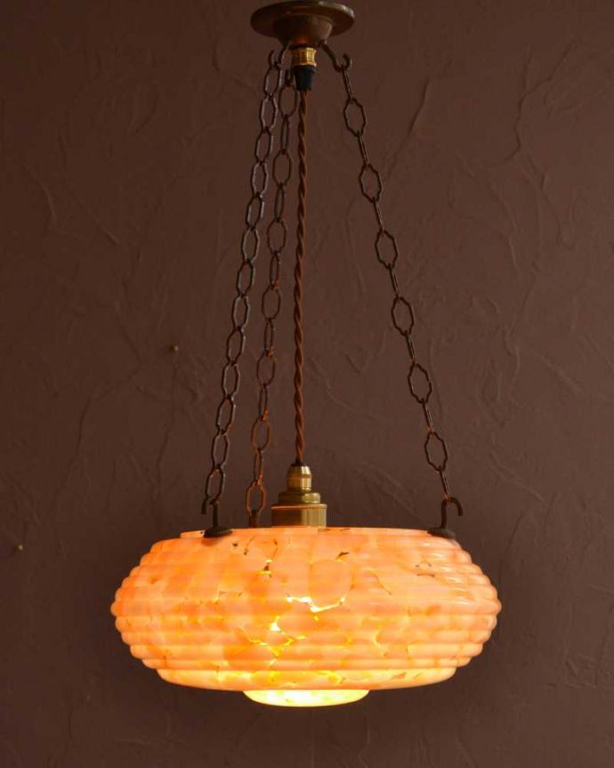 シャンデリア　照明・ライティング　ガラスの模様がきれいなビタミンカラーのアンティークハンギングボウル（Ｅ26球付）。。(k-3541-z)