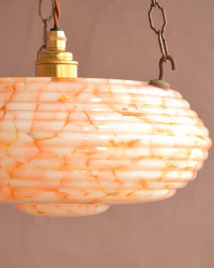 シャンデリア　照明・ライティング　ガラスの模様がきれいなビタミンカラーのアンティークハンギングボウル（Ｅ26球付）。。(k-3541-z)