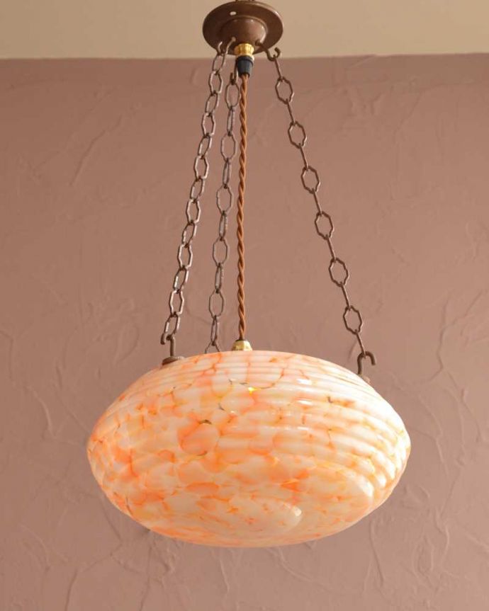シャンデリア　照明・ライティング　ガラスの模様がきれいなビタミンカラーのアンティークハンギングボウル（Ｅ26球付）。。(k-3541-z)