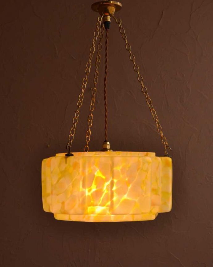 シャンデリア　照明・ライティング　ビタミンカラーのオレンジ色が可愛い、イギリスアンティークのハンギングボウル（Ｅ26球付）。。(k-3607-z)