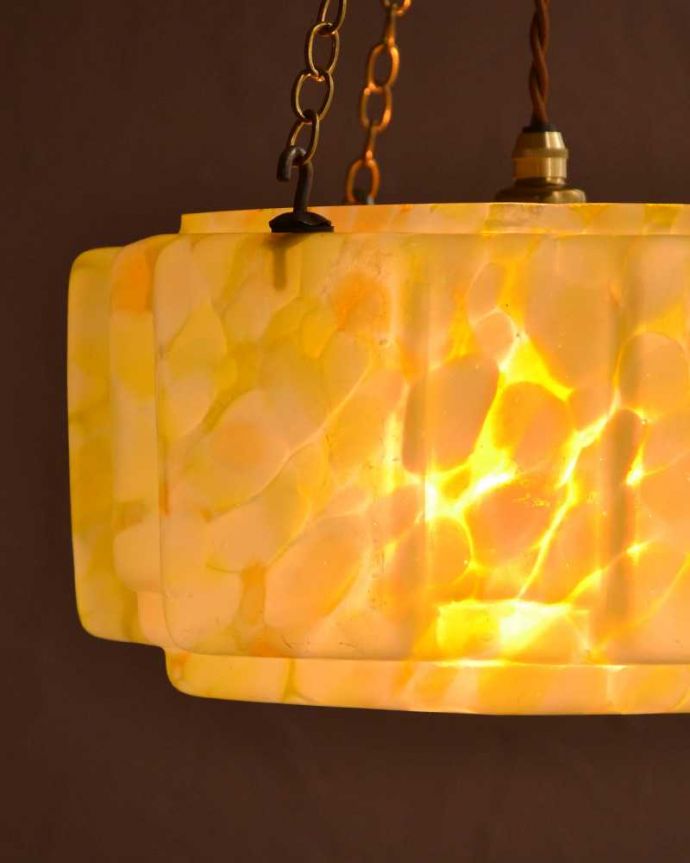 シャンデリア　照明・ライティング　ビタミンカラーのオレンジ色が可愛い、イギリスアンティークのハンギングボウル（Ｅ26球付）。。(k-3607-z)