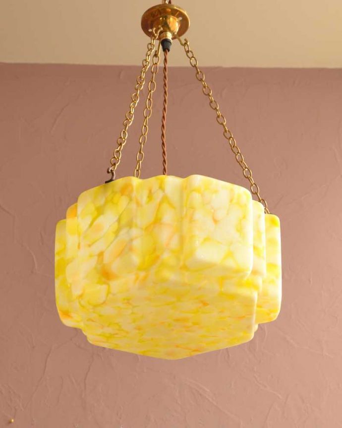 シャンデリア　照明・ライティング　ビタミンカラーのオレンジ色が可愛い、イギリスアンティークのハンギングボウル（Ｅ26球付）。。(k-3607-z)