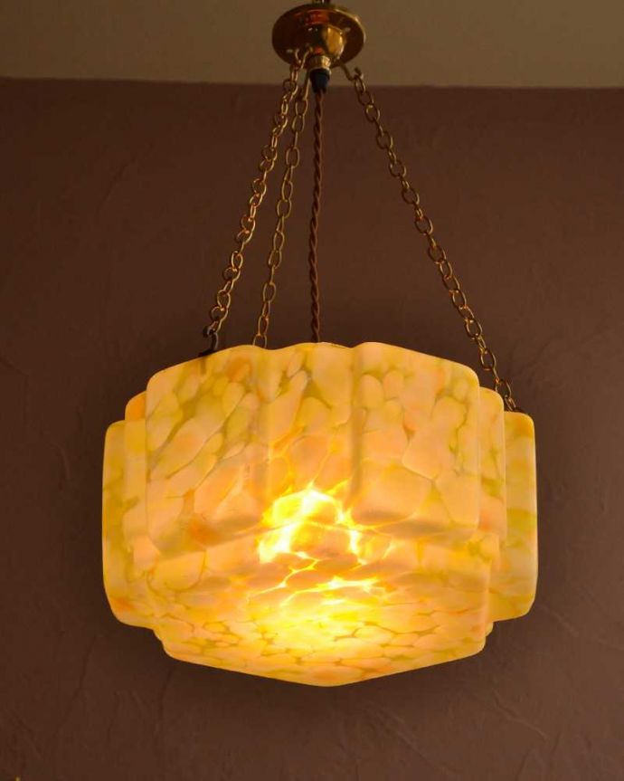 シャンデリア　照明・ライティング　ビタミンカラーのオレンジ色が可愛い、イギリスアンティークのハンギングボウル（Ｅ26球付）。。(k-3607-z)