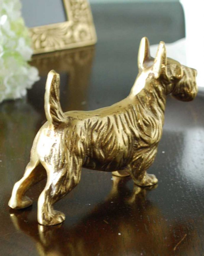 アンティーク 真鍮の雑貨　アンティーク雑貨　英国で見つけた真鍮製スコティッシュ・テリアのアンティークオブジェ。上から見るとこんな感じですアンティークなので多少のキズ・汚れがある場合がありますが、使用上問題はありませんので、ご了承下さい。(k-3639-z)