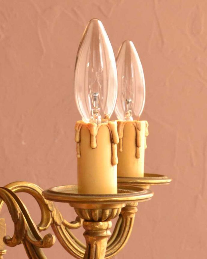 シャンデリア　照明・ライティング　イギリスアンティークの真鍮製シャンデリア（5灯）（E17シャンデリア球付） 。。(k-3763-z)