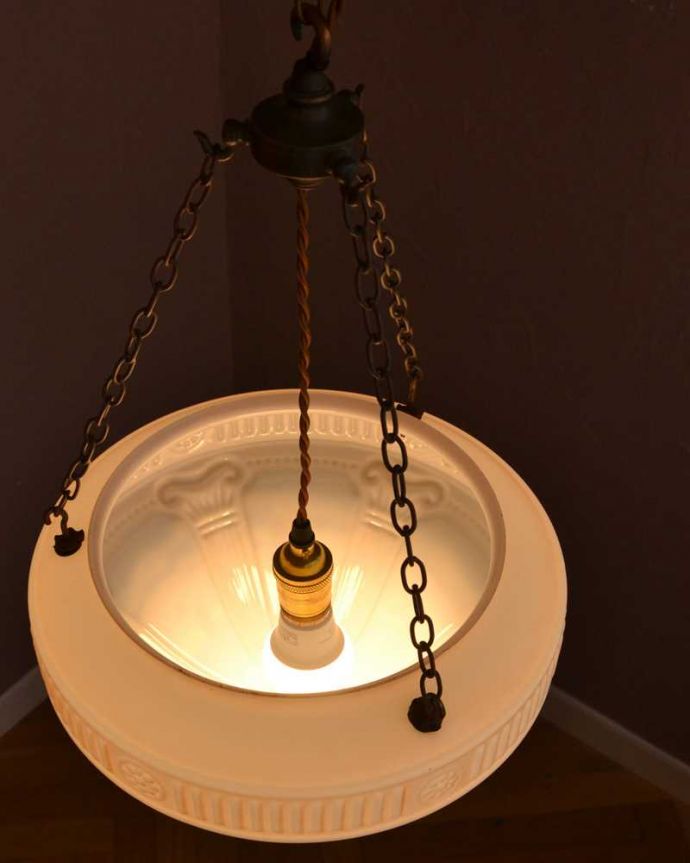 シャンデリア　アンティーク家具　ヨットが描かれた珍しいデザイン、アンティークのハンギングボウル（E26球付）。。(k-3780-z)