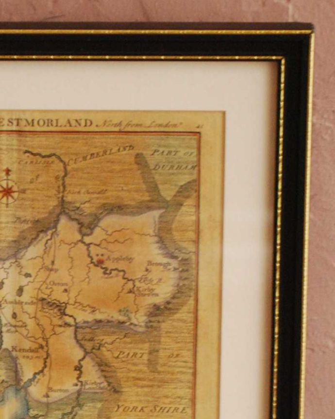アンティーク その他の雑貨　アンティーク雑貨　北西イングランドのマップ、イギリスで見つけたアンティークアートフレーム(westmoland)。壁からオシャレを作ってみませんか？壁に掛けるだけであっという間にオシャレなお部屋を作ってくれるフレームを使って、気軽にお部屋をイメージチェンジしてみませんか？。(k-3788-z)