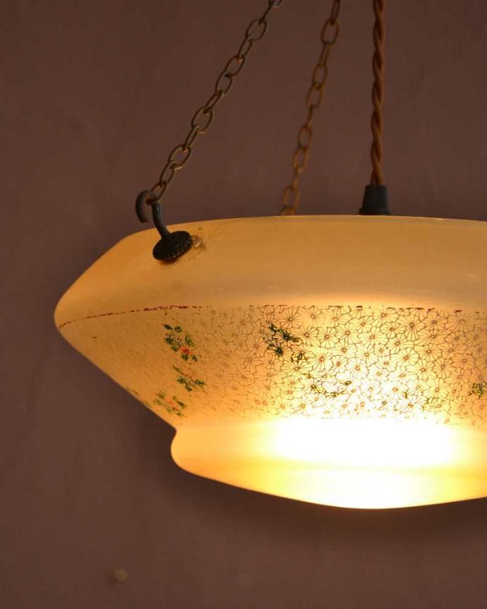 シャンデリア　照明・ライティング　お花模様が描かれたイギリスアンティークのハンギングボウル(Ｅ26球付き)。。(k-3808-z)