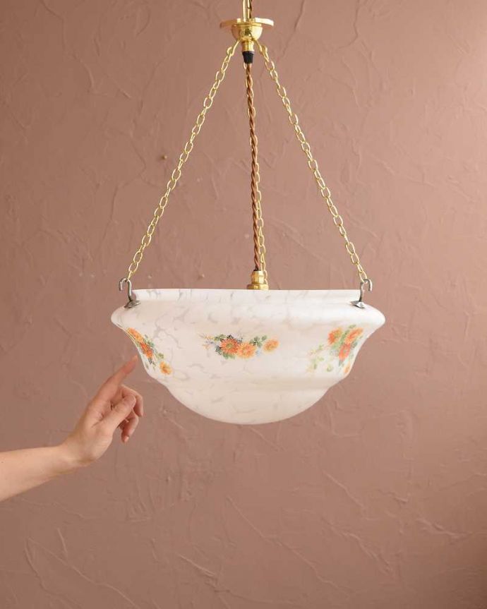 シャンデリア　照明・ライティング　ガラスの模様が浮かびあがるアンティークハンギングボウル（E26球付）。。(k-3927-z)