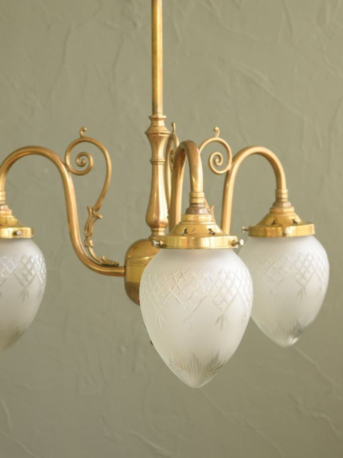 ガラスシェード付きのシャンデリア