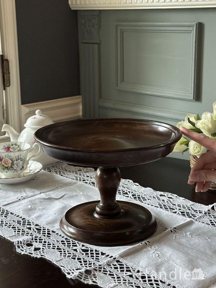 英国アンティークのおしゃれな器、オーク材のコンポート(k-5477-z