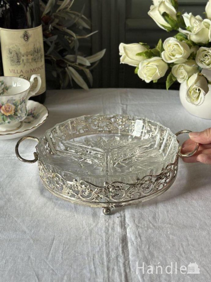 アンティークガラスの仕切り付きプレート