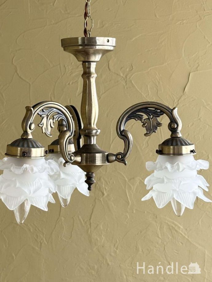 ガラスシェード付きのシャンデリア