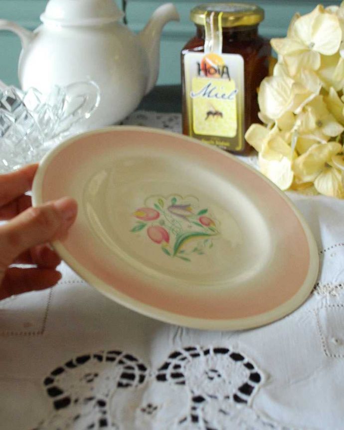 アンティーク雑貨 可愛い野花が描かれたスージークーパーケーキプレート、「ドレスデンスプレイ」アンティーク雑貨。飾っても楽しめるディナープレート実用的に食卓で使うのはもちろんキャビネットの中に入れて眺めて楽しむ観賞用のキャビネットプレートとして飾っておくだけで、なんだか心を豊かにしてくれます。(m-1899-z)