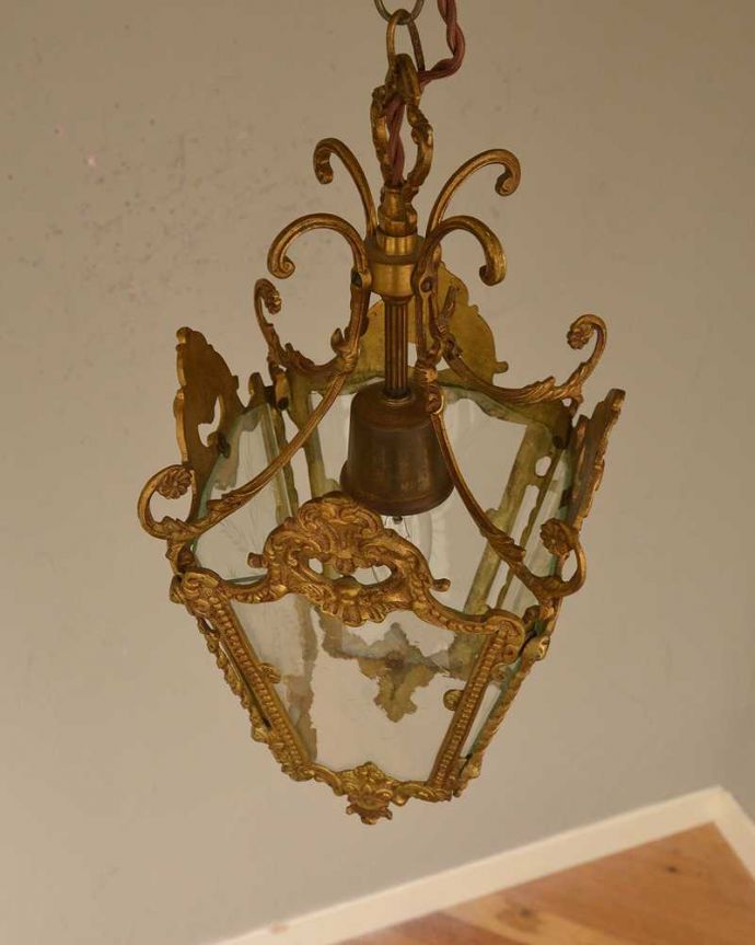 シャンデリア　照明・ライティング　ブロンズ＆ガラスのフランスアンティーク1灯シャンデリア。。(m-2001-z)