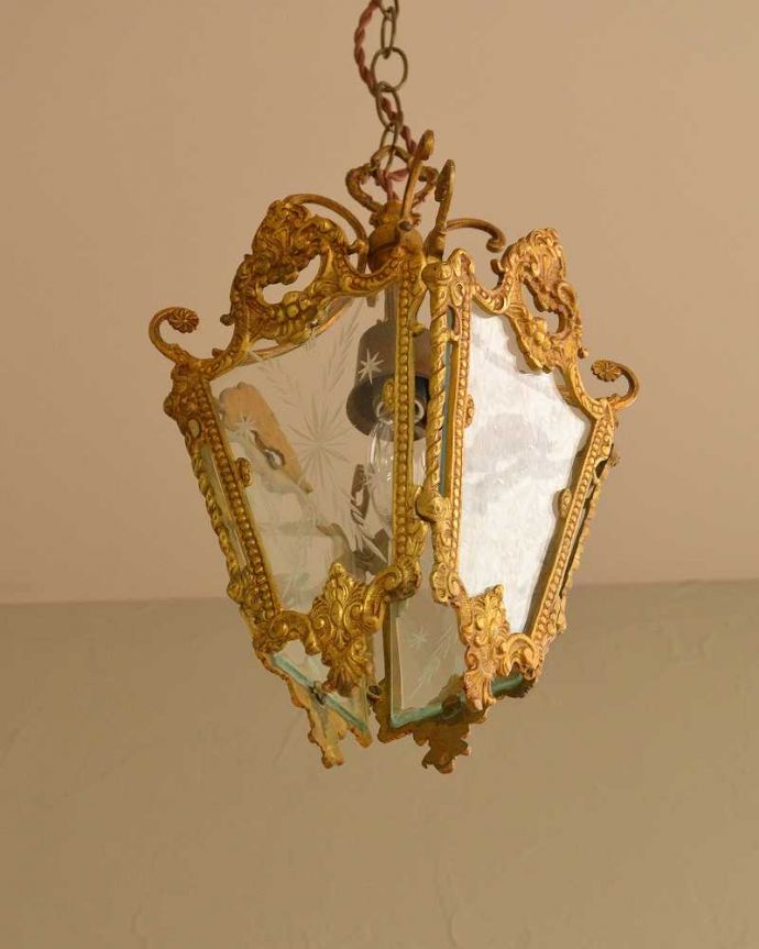 シャンデリア　照明・ライティング　ブロンズ＆ガラスのフランスアンティーク1灯シャンデリア。。(m-2001-z)