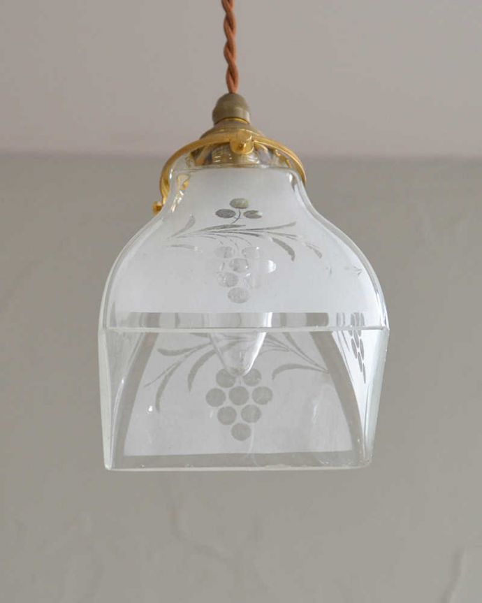 ペンダントライト　照明・ライティング　ブドウの模様、アンティークシェードペンダントライト（コード・シャンデリア電球・ギャラリーA付き）。。(m-2022-z)