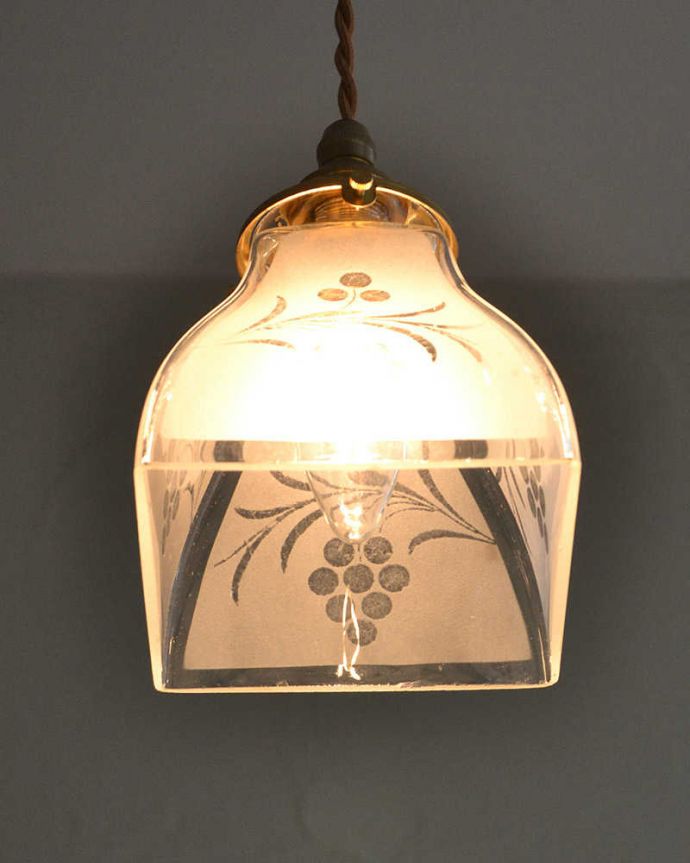 ペンダントライト　照明・ライティング　ブドウの模様、アンティークシェードペンダントライト（コード・シャンデリア電球・ギャラリーA付き）。。(m-2022-z)