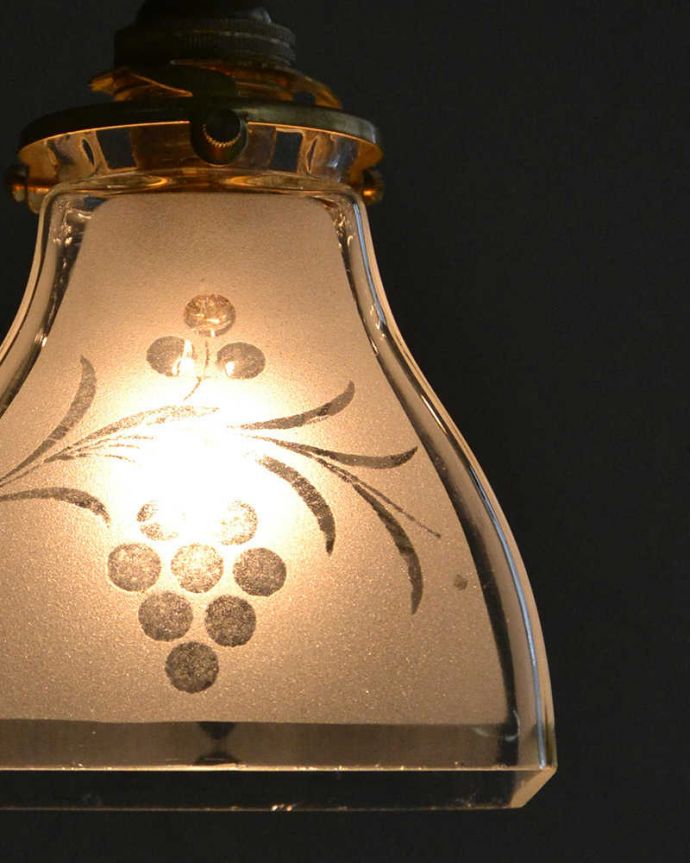 ペンダントライト　照明・ライティング　ブドウの模様、アンティークシェードペンダントライト（コード・シャンデリア電球・ギャラリーA付き）。。(m-2022-z)