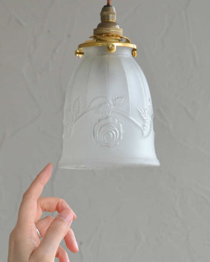 ペンダントライト　照明・ライティング　バラのカッティング、アンティークシェードペンダントライト（コード・シャンデリア電球・ギャラリーA付き）。。(m-2025-z)