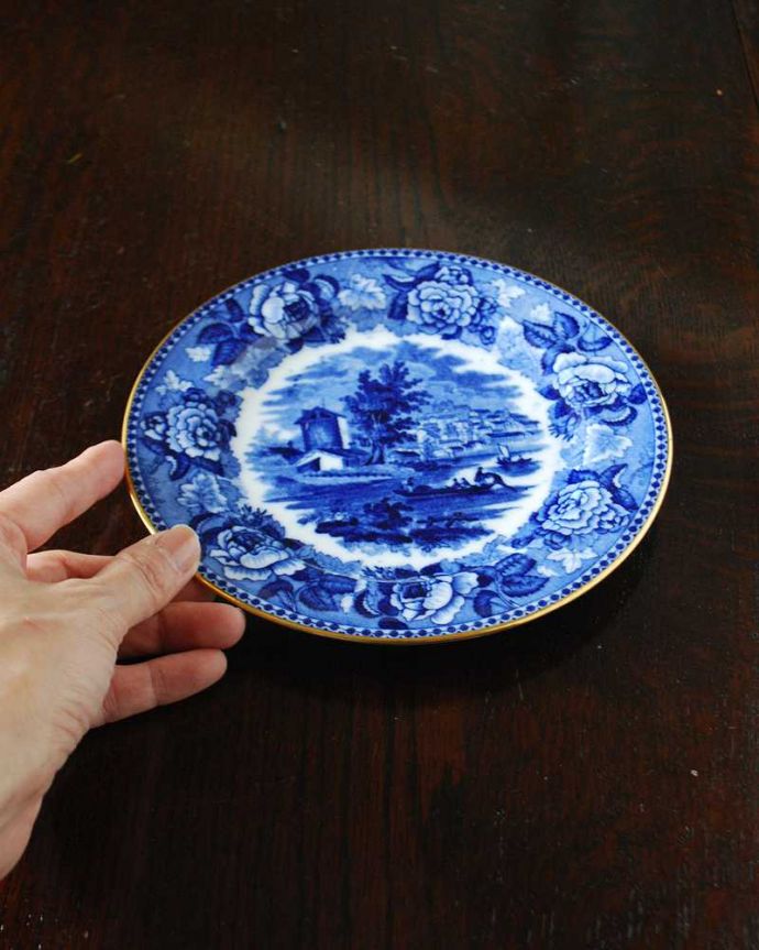 アンティーク 陶磁器の雑貨 アンティーク雑貨 眺めていたくなるお花×風景画が美しいウェッジウッドのアンティークプレート。飾って使って楽しむアンティーク実用的に一番使いやすいサイズ。(m-2557-z)