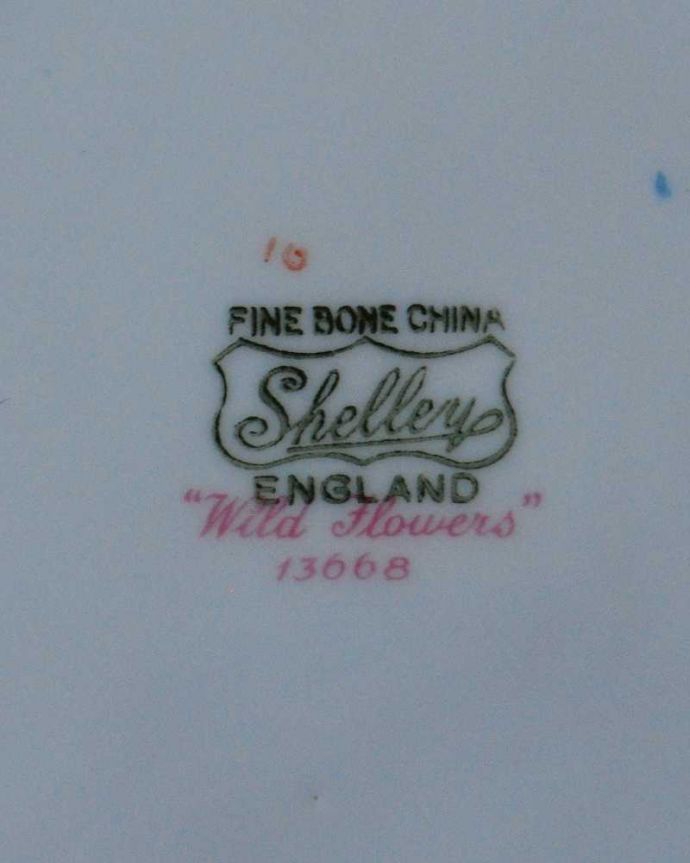 シェ―リー窯　アンティーク雑貨　可憐なお花のシェリー窯のアンティークプレート（ワイルドフラワー）。裏側には品質の証1945～1966年製造のシェリーのバックスタンプがあります。(m-3087-z)