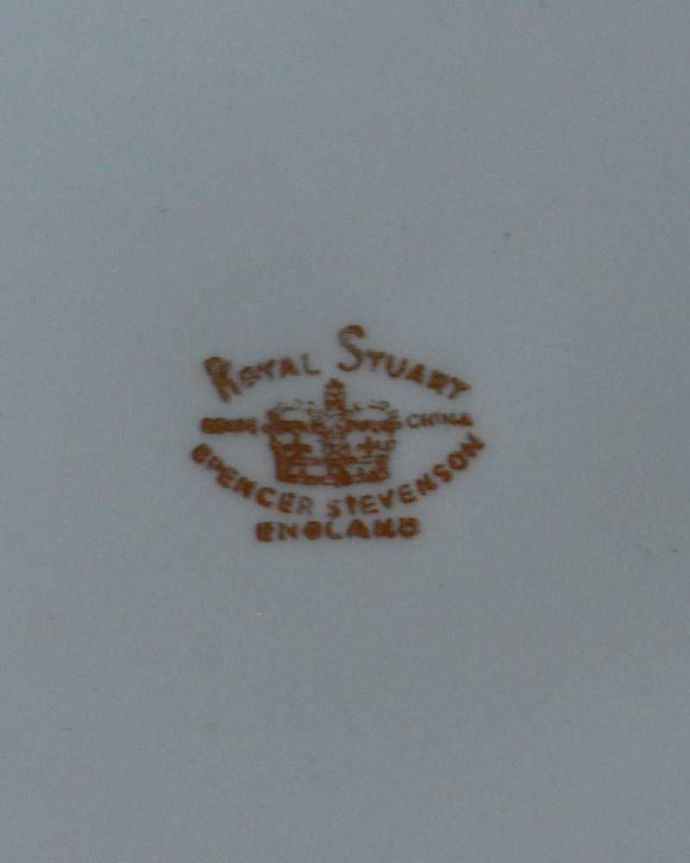 アンティーク 陶磁器の雑貨　アンティーク雑貨　ロイヤルスチュアート社、お花のブーケが美しいアンティークB＆Bプレート。裏側には品質の証製造メーカー保証の意味がこもった窯印、ポーセリンマークがあります。(m-3095-z)