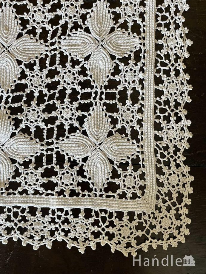 ヴィンテージ フランス レース編みのテーブルランナー 大きめサイズ