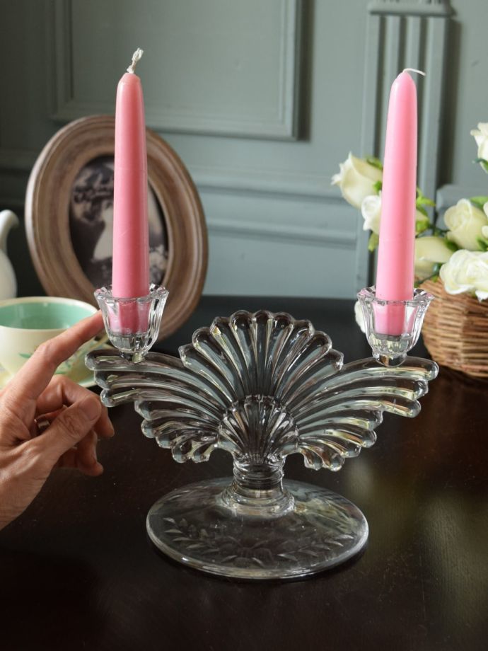 アンティークガラスのロウソク立て