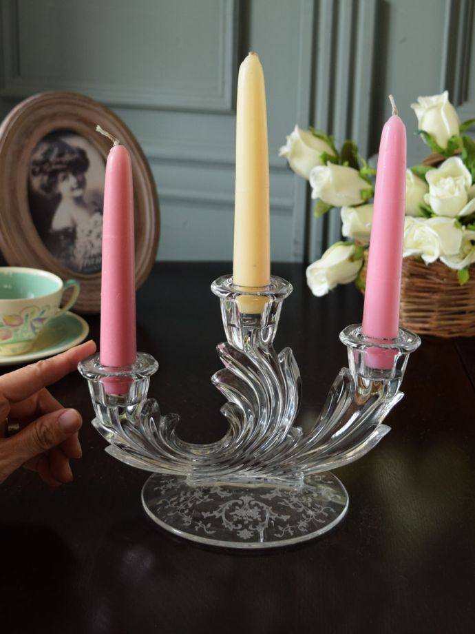 アンティークガラスのロウソク立て