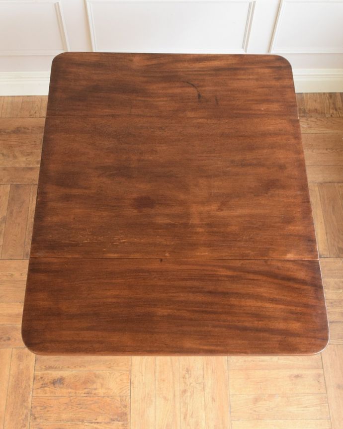 アンティークのテーブル　アンティーク家具　ミントグリーンのアンティークバタフライテーブル（キャスター付き）。天板の修復には自信があります。(m-639-f)