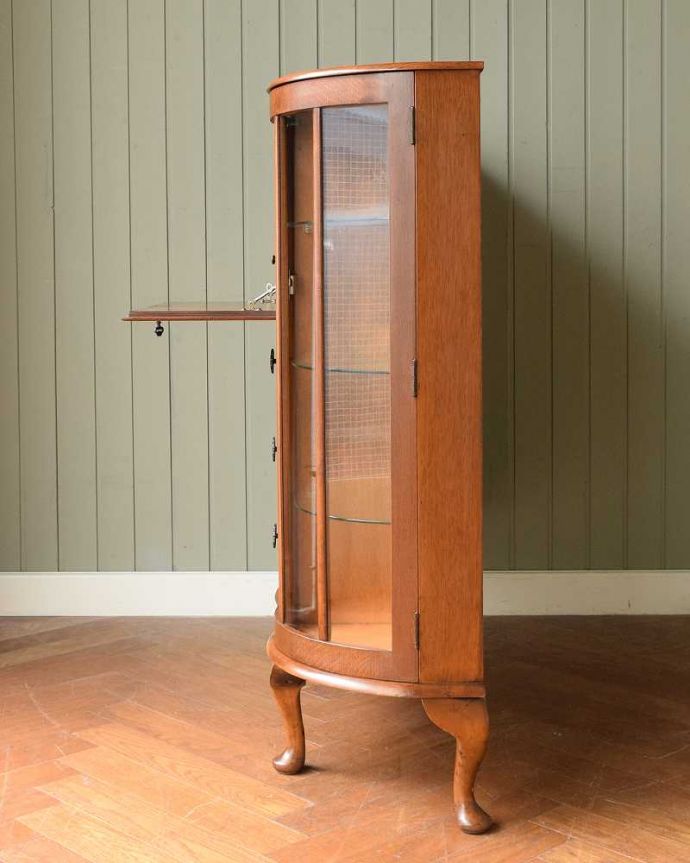 ビューロー　アンティーク家具　本棚とデスクが一つになったイギリスのアンティークサイドバイサイド。横から見るとこんな感じ。(m-645-f)