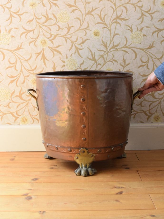 英国アンティークのおしゃれなコッパーバケツ、銅のコールボックス(m
