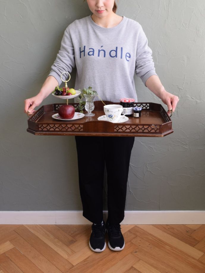 アンティーク 純銀プレート トレー 透かし 31cm 大きなお盆 トレー