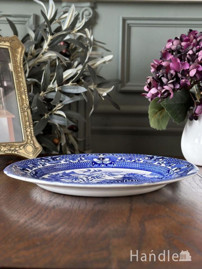 英国Burleigh社のビンテージプレート、ウィローパターンのおしゃれなお