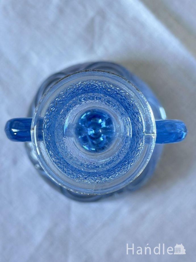 爽やかなブルー色のアンティークガラスの燭台、アンティークの