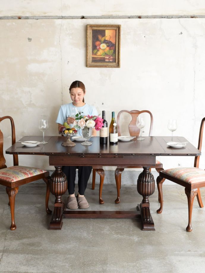 イギリスアンティーク　ドローリーフテーブル　伸縮ダイニングテーブル イギリスアンティーク伸長式 ドローリーフダイニングテーブル イギリス