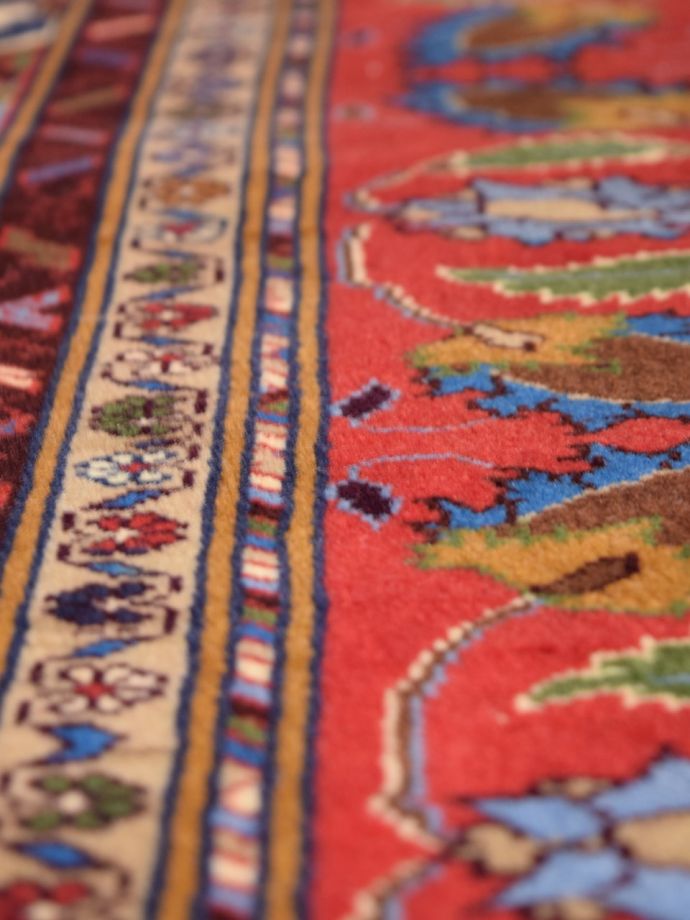 バルーチのおしゃれな幾何学模様の絨毯、ビンテージのトライバルラグ(m