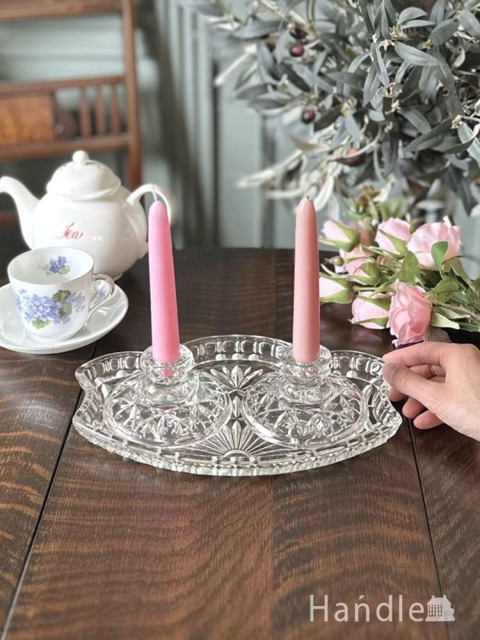 アンティークガラスのロウソク立て