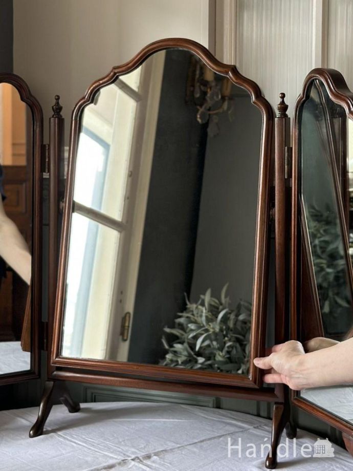 おしゃれ アンティーク家具 インテリア ミラー イギリスから届いたクラシックスタイルの置き鏡、ウォールナット材の