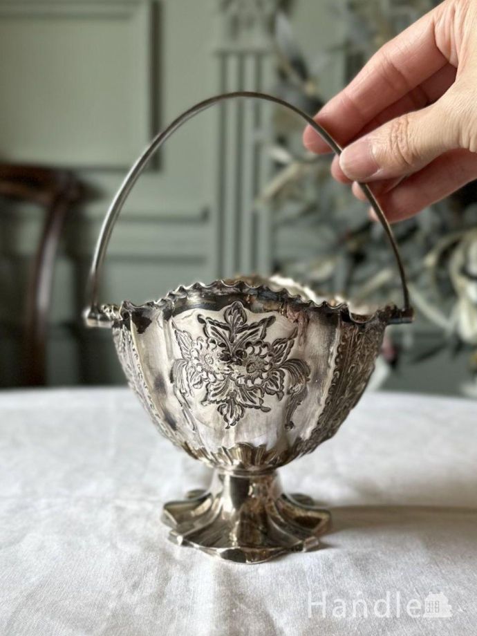 イギリス　シルバープレート　ボンボンディッシュ　バスケット　アールデコ イギリス シルバープレート ボンボンディッシュ バスケット アールデコ