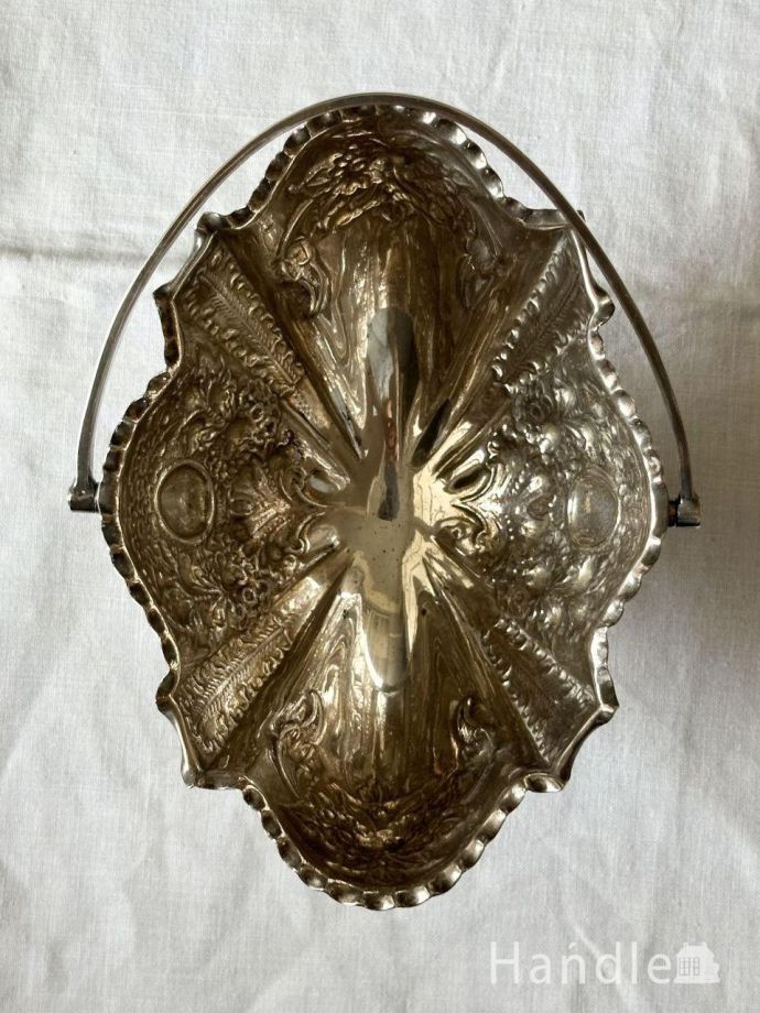 英国の美しいアンティークシルバープレートの器、バスケット型の