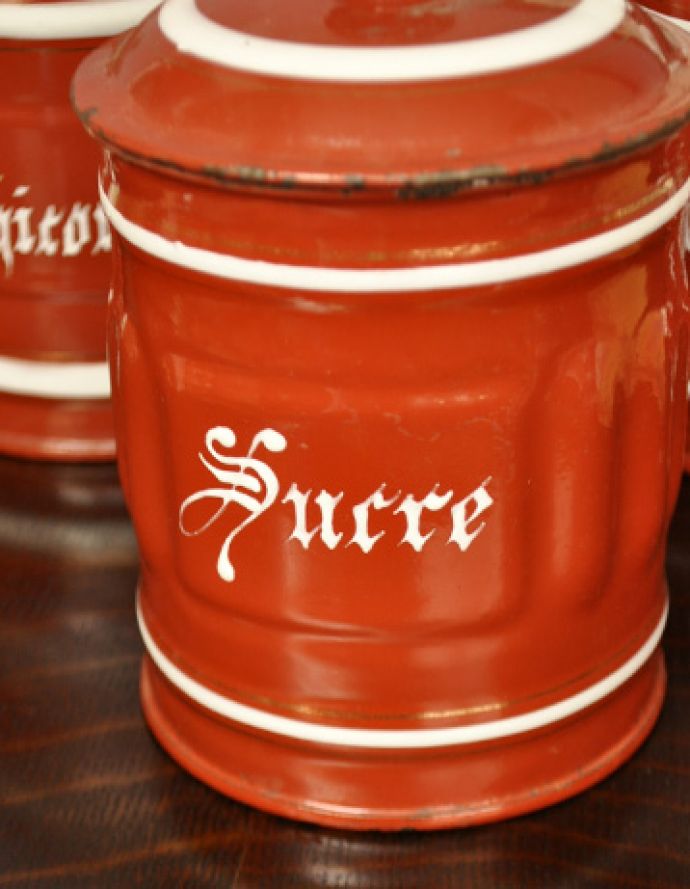 アンティーク ホーロー・アイアン製の雑貨 アンティーク雑貨 キャラメルブラウンのアンティーク キャニスターセット。(Sucre)お砂糖。(m-986-z)