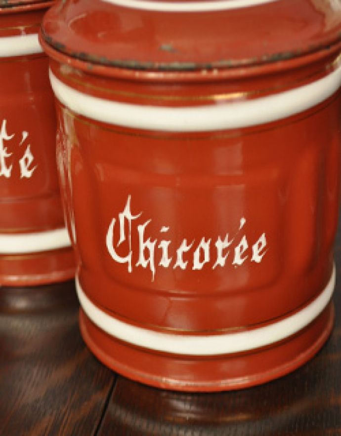 アンティーク ホーロー・アイアン製の雑貨 アンティーク雑貨 キャラメルブラウンのアンティーク キャニスターセット。(Chicoree)チコリ。(m-986-z)