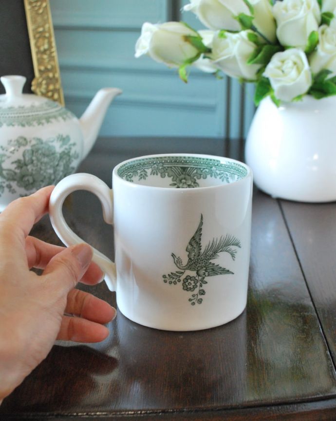 英国バーレイ社の食器、グリーンアジアティックフェザンツのマグカップ