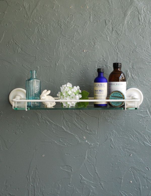 棚受け（シェルフ）　住宅用パーツ　真鍮×ガラスシェルフ（ホワイト）。ナチュラルで可愛いシェルフ。(n12-114)