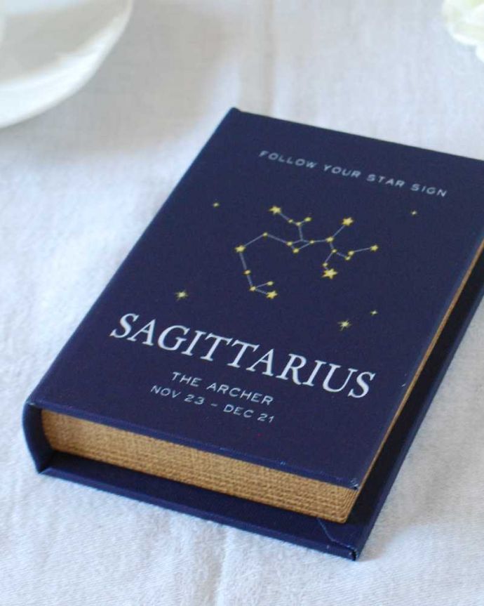 リビング雑貨 インテリア雑貨 いて座の方に使ってもらいたい、キラキラ輝くブック型ボックスSagittarius。いて座の方のために作られた本表紙には11/23~12/21お誕生日の方のために、キラキラ輝くいて座の星座が描かれています。(n5-151)