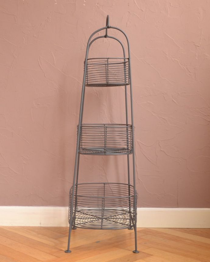 リビング雑貨　インテリア雑貨　アイアン3段ﾊﾞｽｹｯﾄ　横から見ると･･･こんな感じです。(n5-201)